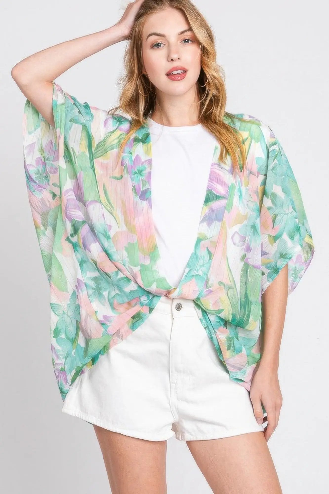 Quiro Floral Print Cover-Up – Vintage Open-Front Style for Beach Days