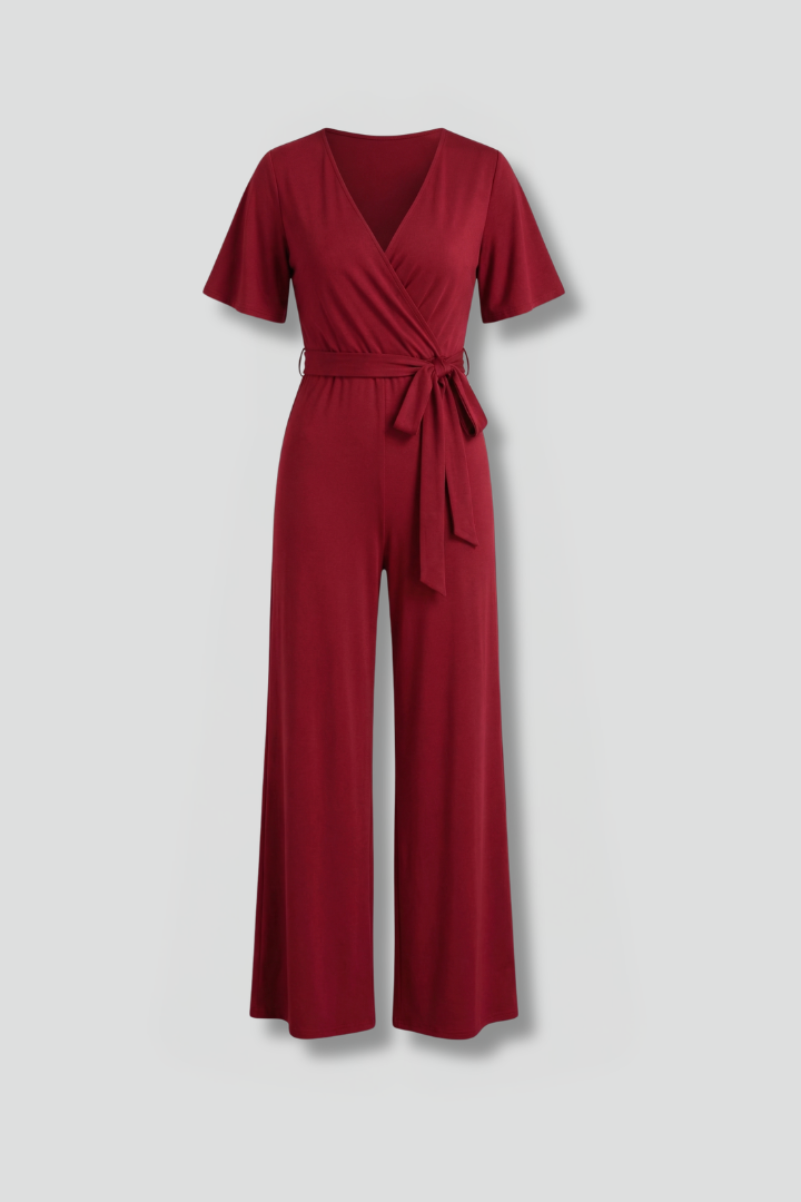 Quiro Wrap-Front Jumpsuit with Tie Waist – Elegant Wide-Leg Style
