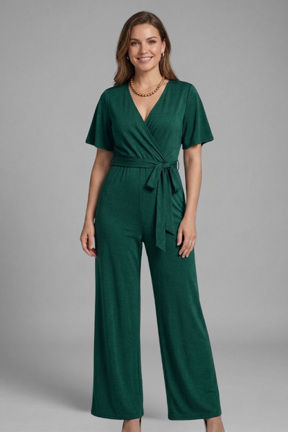 Quiro Wrap-Front Jumpsuit with Tie Waist – Elegant Wide-Leg Style