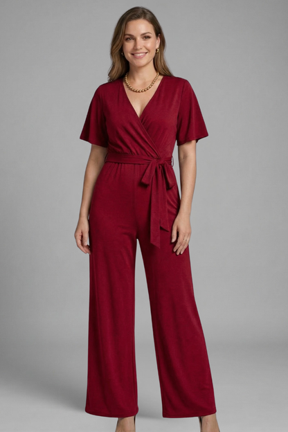 Quiro Wrap-Front Jumpsuit with Tie Waist – Elegant Wide-Leg Style