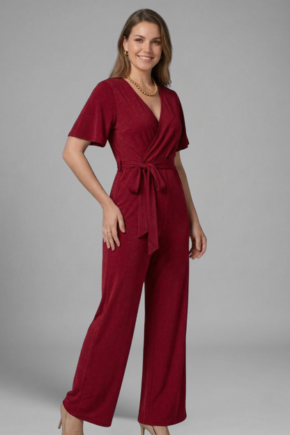Quiro Wrap-Front Jumpsuit with Tie Waist – Elegant Wide-Leg Style