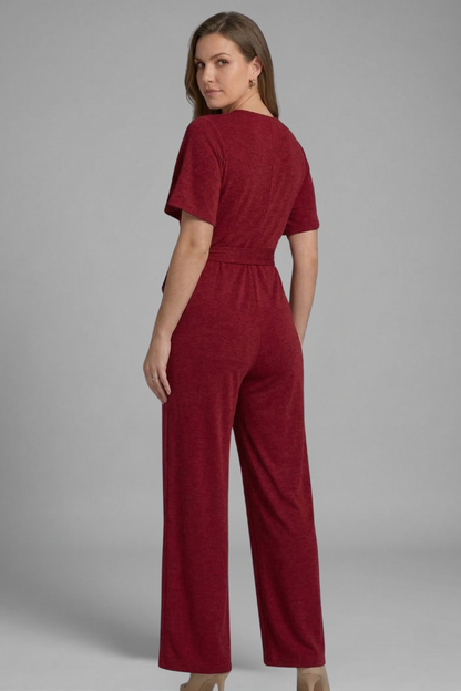 Quiro Wrap-Front Jumpsuit with Tie Waist – Elegant Wide-Leg Style