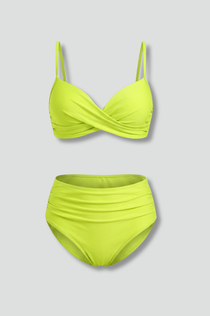 Women's Cross-Front Bikini Top with Ruched Bottom Set