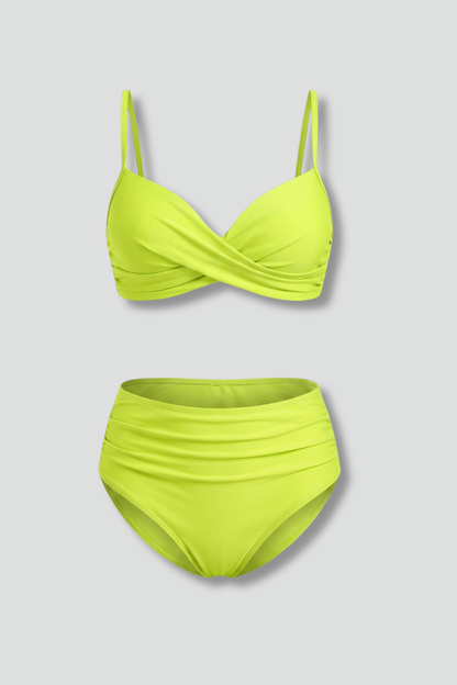 Women's Cross-Front Bikini Top with Ruched Bottom Set