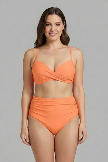Women's Cross-Front Bikini Top with Ruched Bottom Set