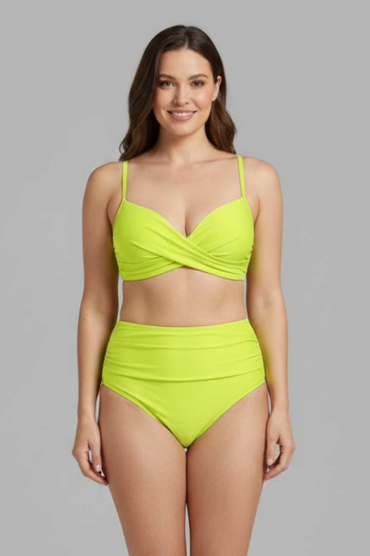 Women's Cross-Front Bikini Top with Ruched Bottom Set