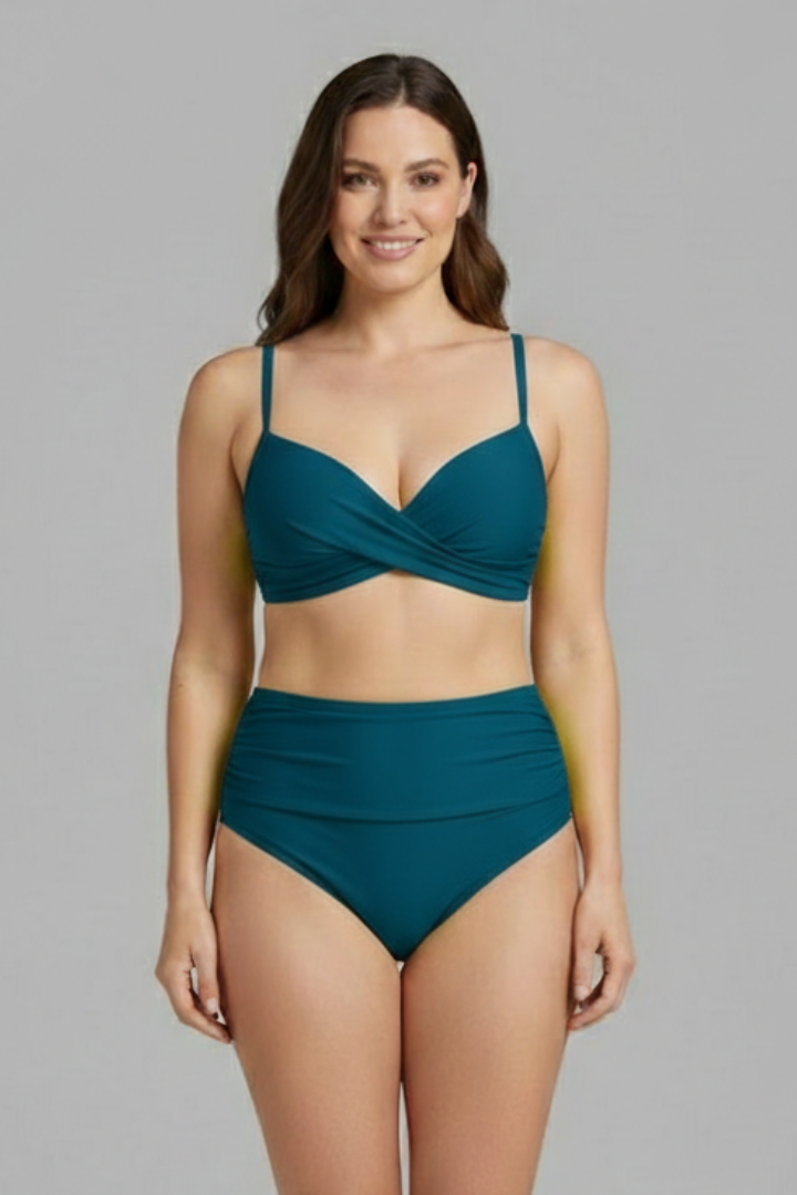 Women's Cross-Front Bikini Top with Ruched Bottom Set