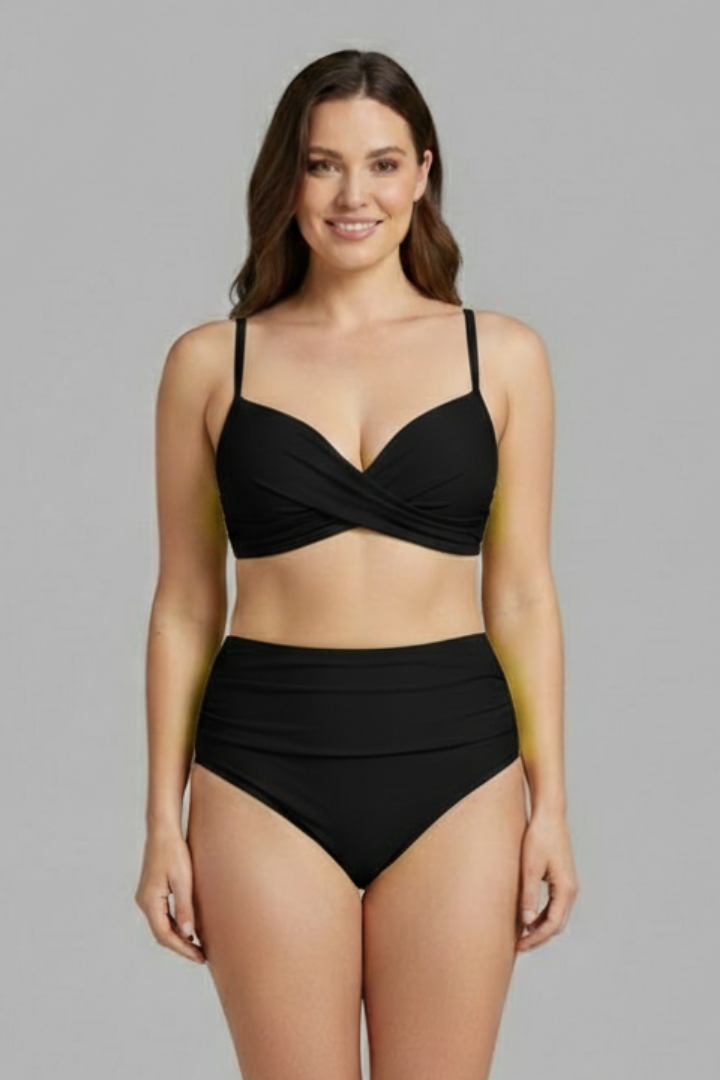 Women's Cross-Front Bikini Top with Ruched Bottom Set