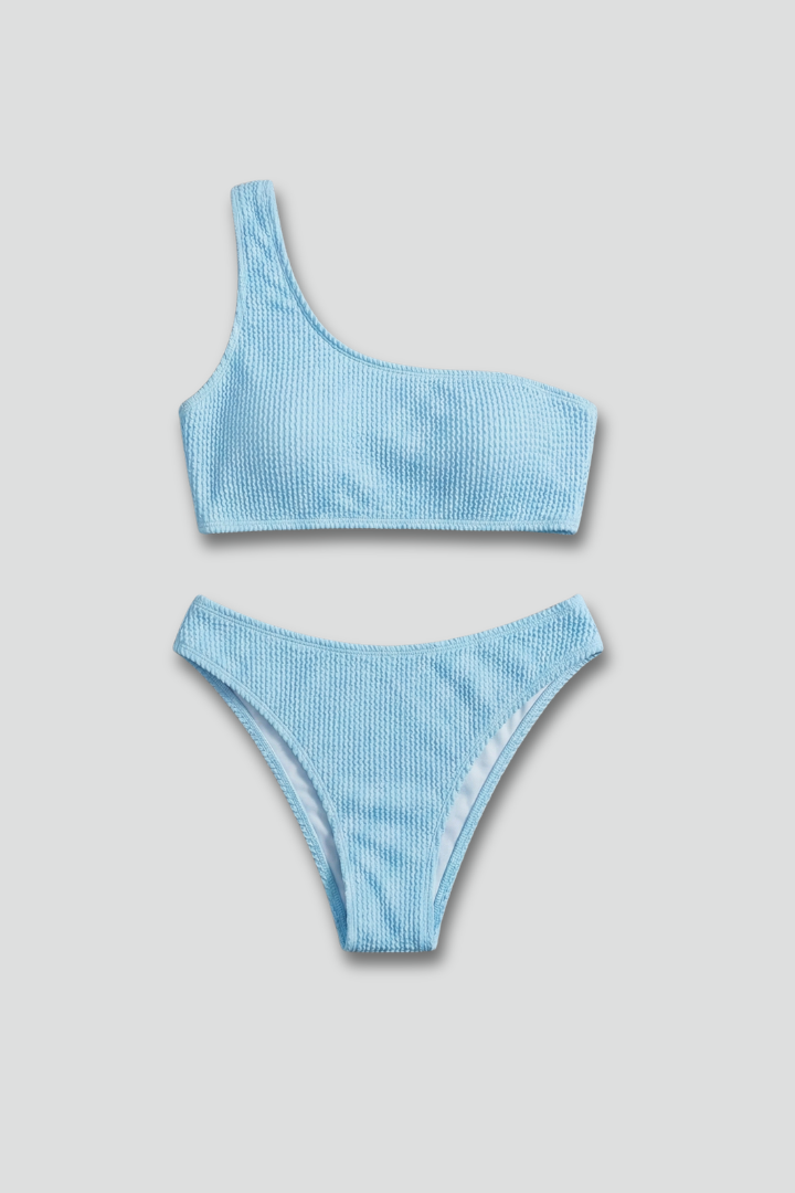 Quiro One-Shoulder Ribbed Bikini Set – Textured Look for Pool & Beach