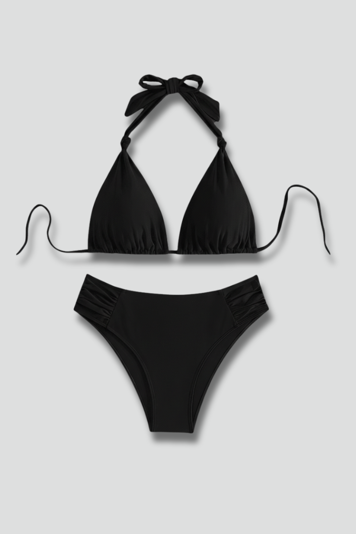 Quiro Triangle-Top Bikini Set with Tie Straps – High-Waist Coverage for Pool & Beach