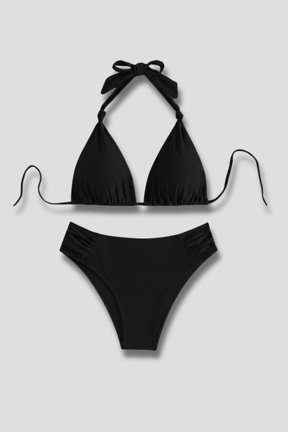 Quiro Triangle-Top Bikini Set with Tie Straps – High-Waist Coverage for Pool & Beach
