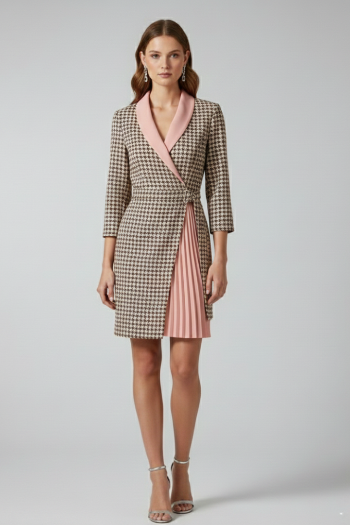Quiro Blazer Dress with Notched Collar – Shaped Waist Straight Hem