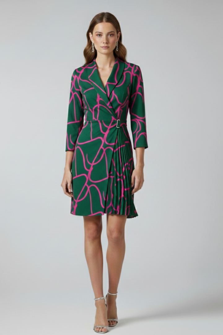 Quiro Blazer Dress with Notched Collar – Shaped Waist Straight Hem