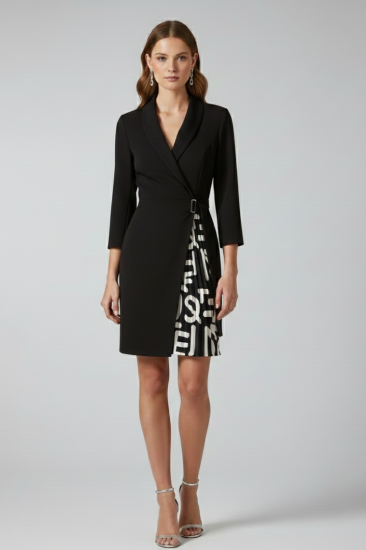 Quiro Blazer Dress with Notched Collar – Shaped Waist Straight Hem
