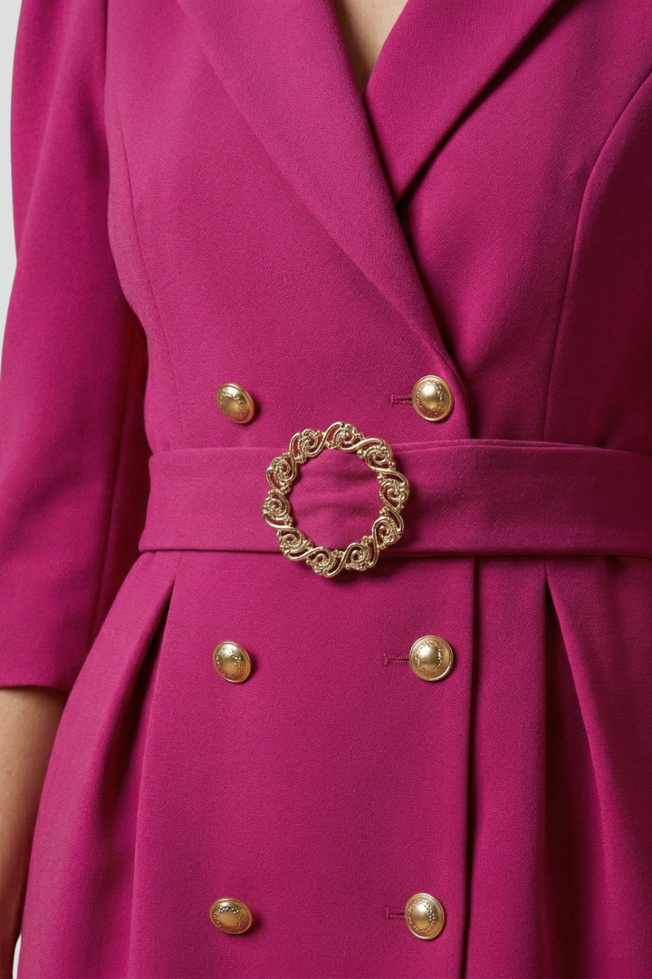 Quiro Notched-Lapel Blazer Dress – Fitted Button Front for Work & Events