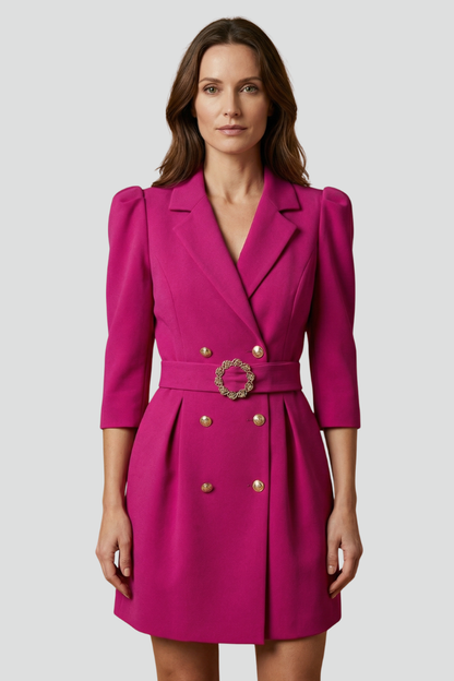 Quiro Notched-Lapel Blazer Dress – Fitted Button Front for Work & Events