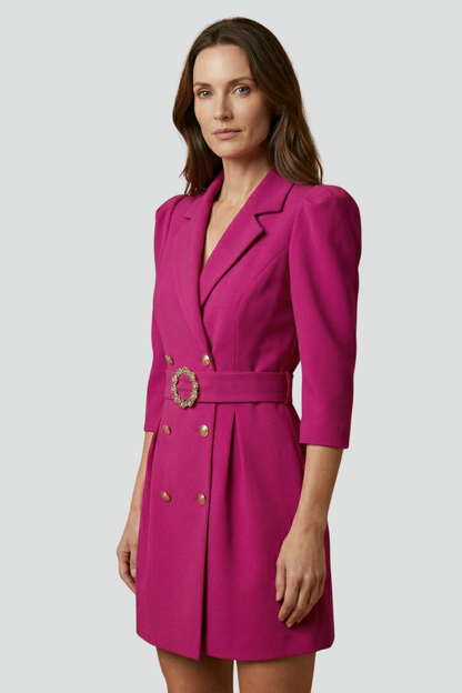 Quiro Notched-Lapel Blazer Dress – Fitted Button Front for Work & Events