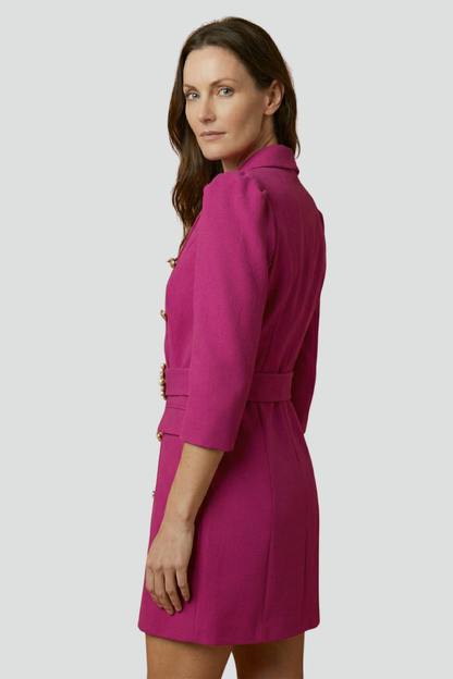 Quiro Notched-Lapel Blazer Dress – Fitted Button Front for Work & Events
