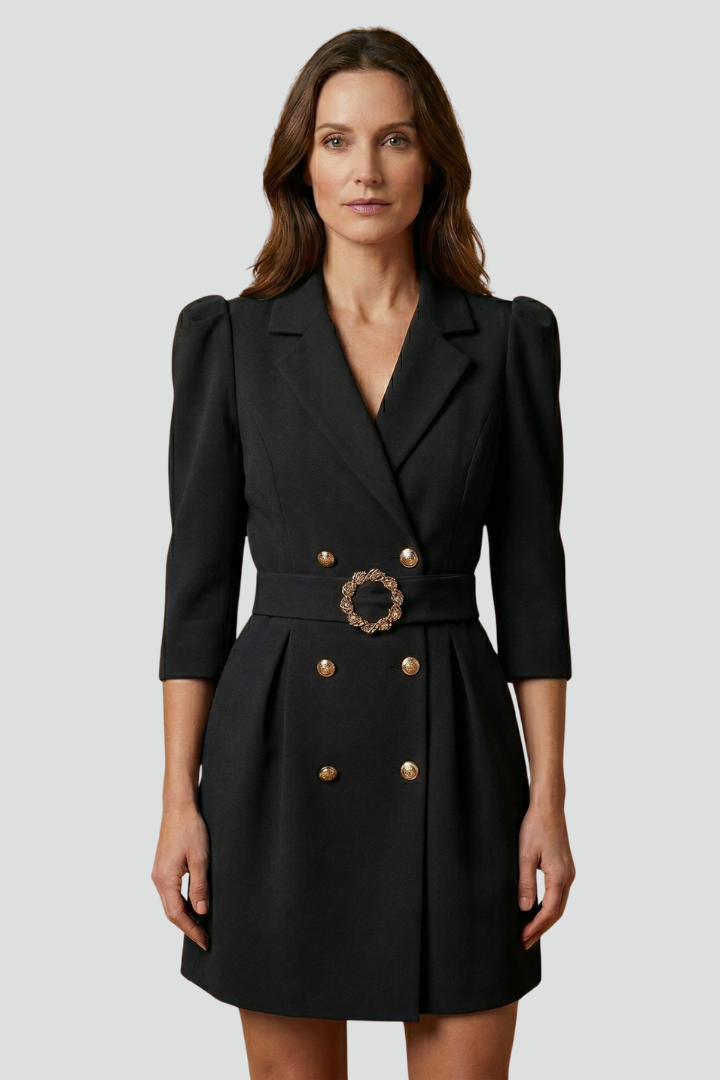 Quiro Notched-Lapel Blazer Dress – Fitted Button Front for Work & Events