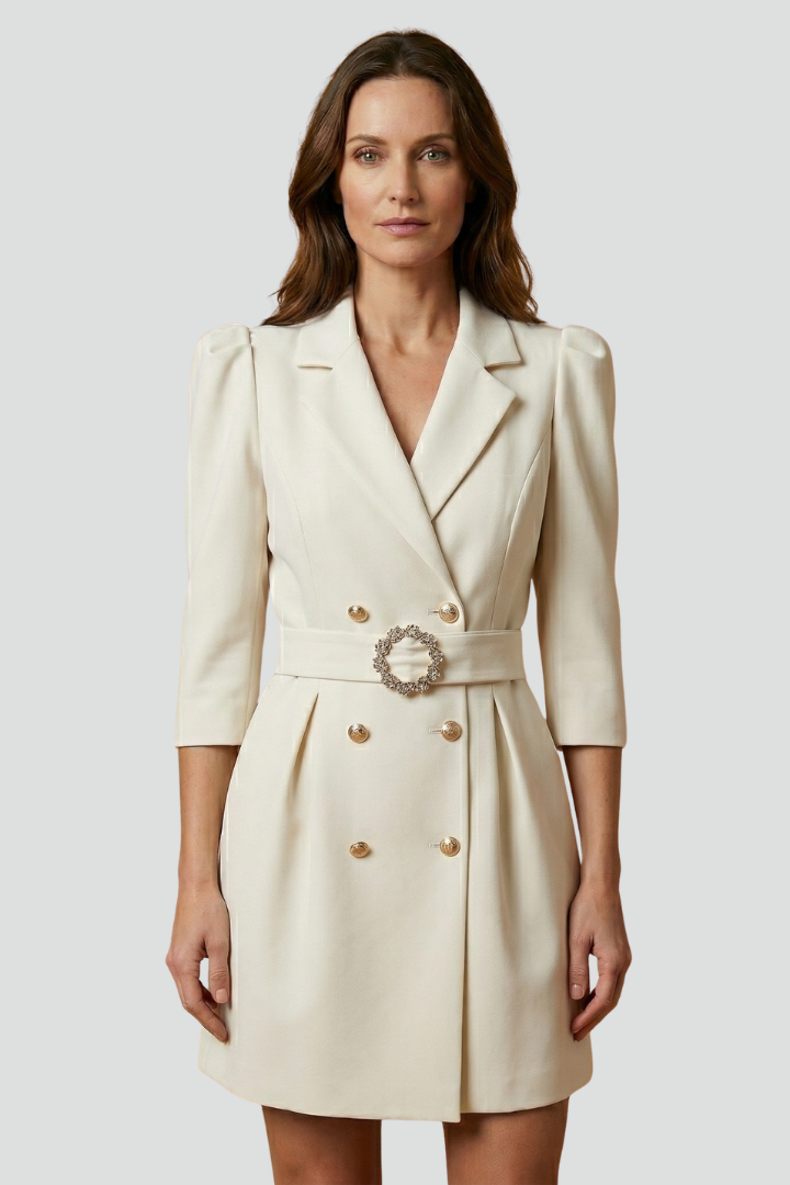 Quiro Notched-Lapel Blazer Dress – Fitted Button Front for Work & Events