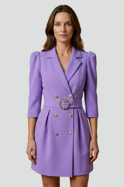 Quiro Notched-Lapel Blazer Dress – Fitted Button Front for Work & Events