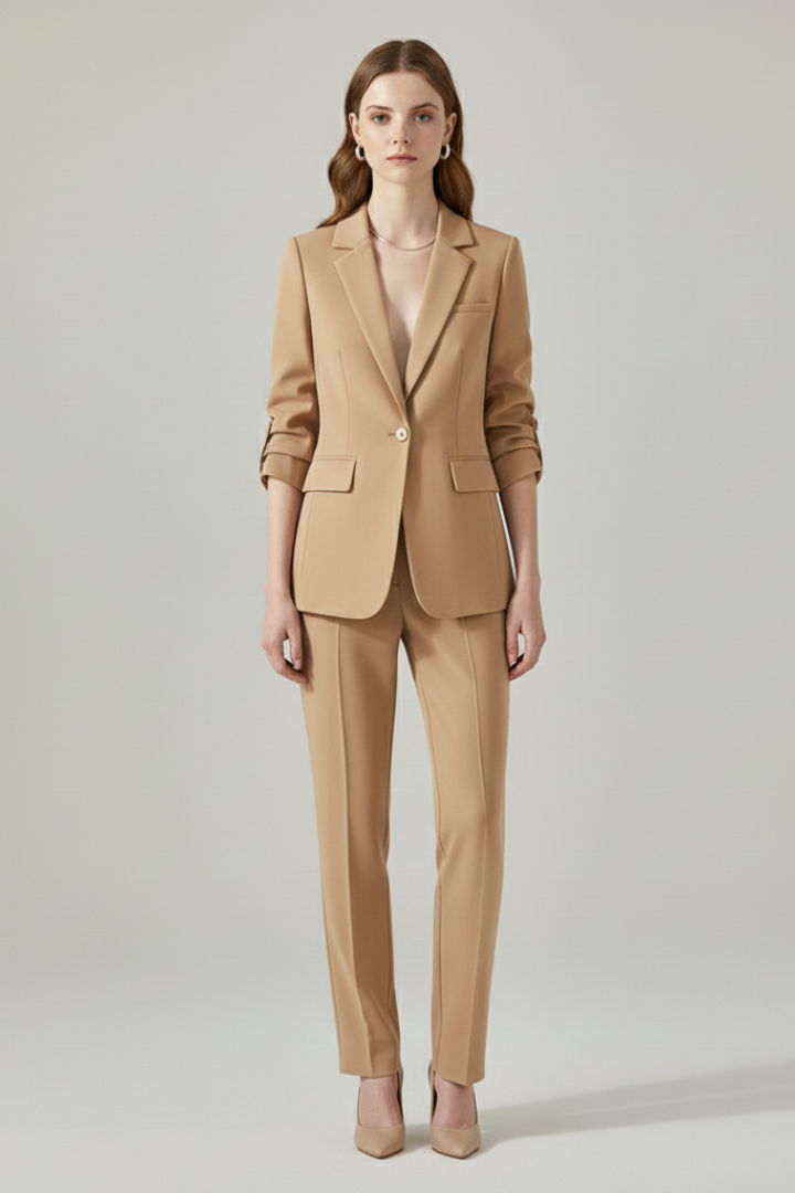 Quiro Blazer & Trouser Set – Notched Lapel, Straight-Leg Fit for Work