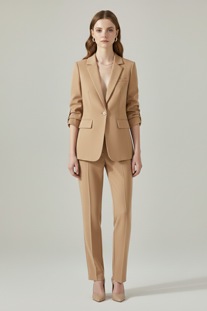 Quiro Blazer & Trouser Set – Notched Lapel, Straight-Leg Fit for Work