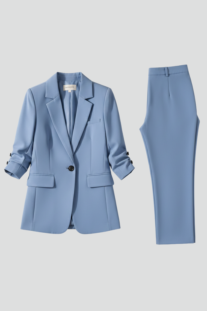 Quiro Blazer & Trouser Set – Notched Lapel, Straight-Leg Fit for Work