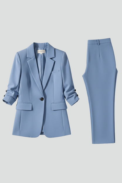 Quiro Blazer & Trouser Set – Notched Lapel, Straight-Leg Fit for Work