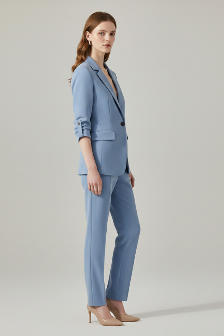 Quiro Blazer & Trouser Set – Notched Lapel, Straight-Leg Fit for Work