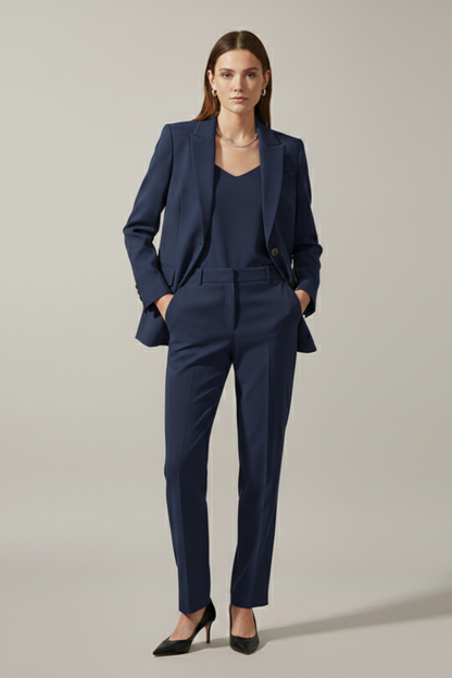 Quiro Blazer & Trouser Set with Notched Lapel – Straight-Leg Two-Piece Suit