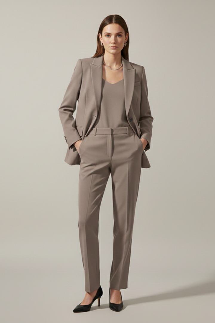 Quiro Blazer & Trouser Set with Notched Lapel – Straight-Leg Two-Piece Suit