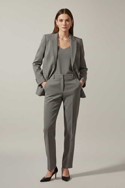 Quiro Blazer & Trouser Set with Notched Lapel – Straight-Leg Two-Piece Suit