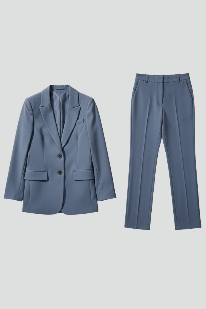Quiro Blazer & Trouser Set with Notched Lapel – Straight-Leg Two-Piece Suit