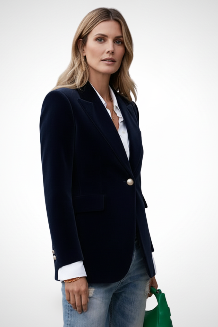 Quiro Hip-Length Lapel Blazer with Single-Button Closure – Office to Evening