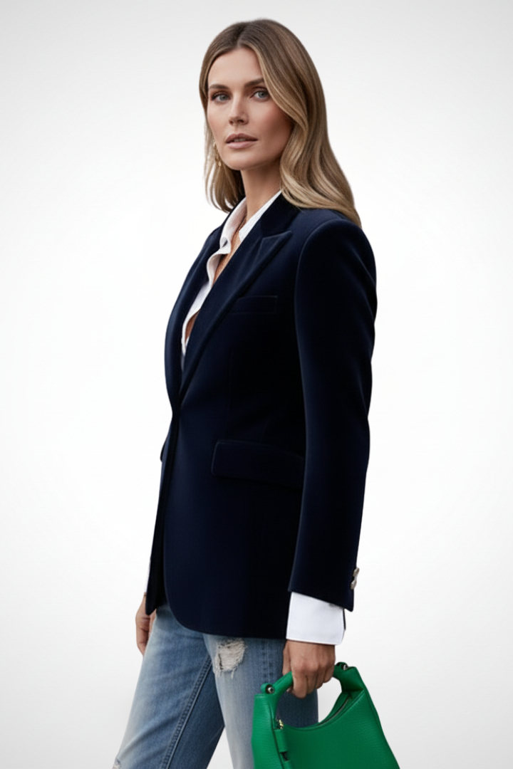 Quiro Hip-Length Lapel Blazer with Single-Button Closure – Office to Evening