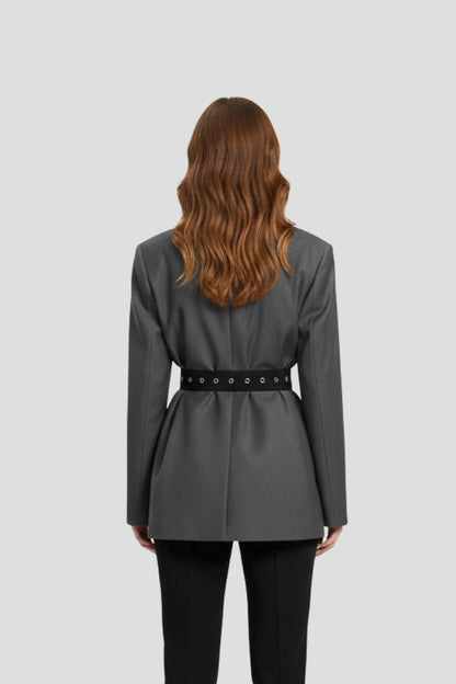Quiro Belted Blazer with Notched Lapel – Adjustable Fit for Work & Casual