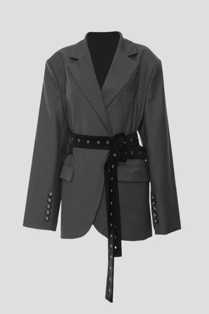 Quiro Belted Blazer with Notched Lapel – Adjustable Fit for Work & Casual