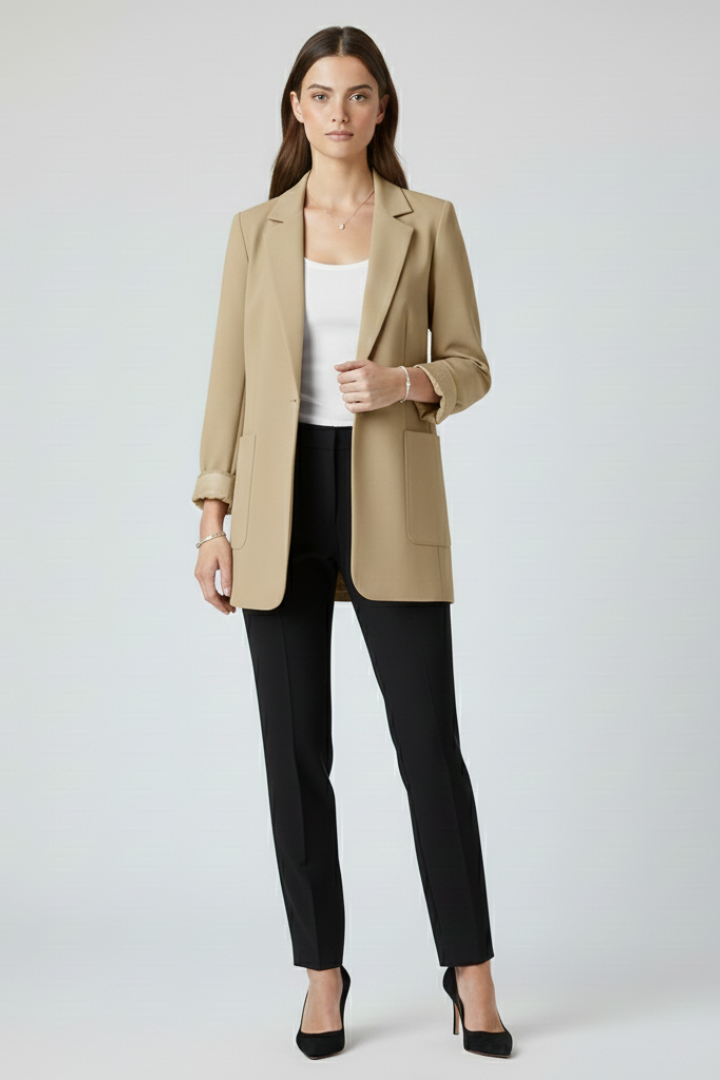 Quiro Open-Front Structured-Lapel Blazer – Slim Fit, Work & Weekend