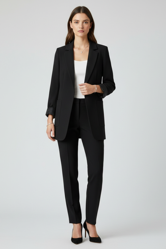 Women's Open-Front Blazer with a Sharp, Structured Lapel