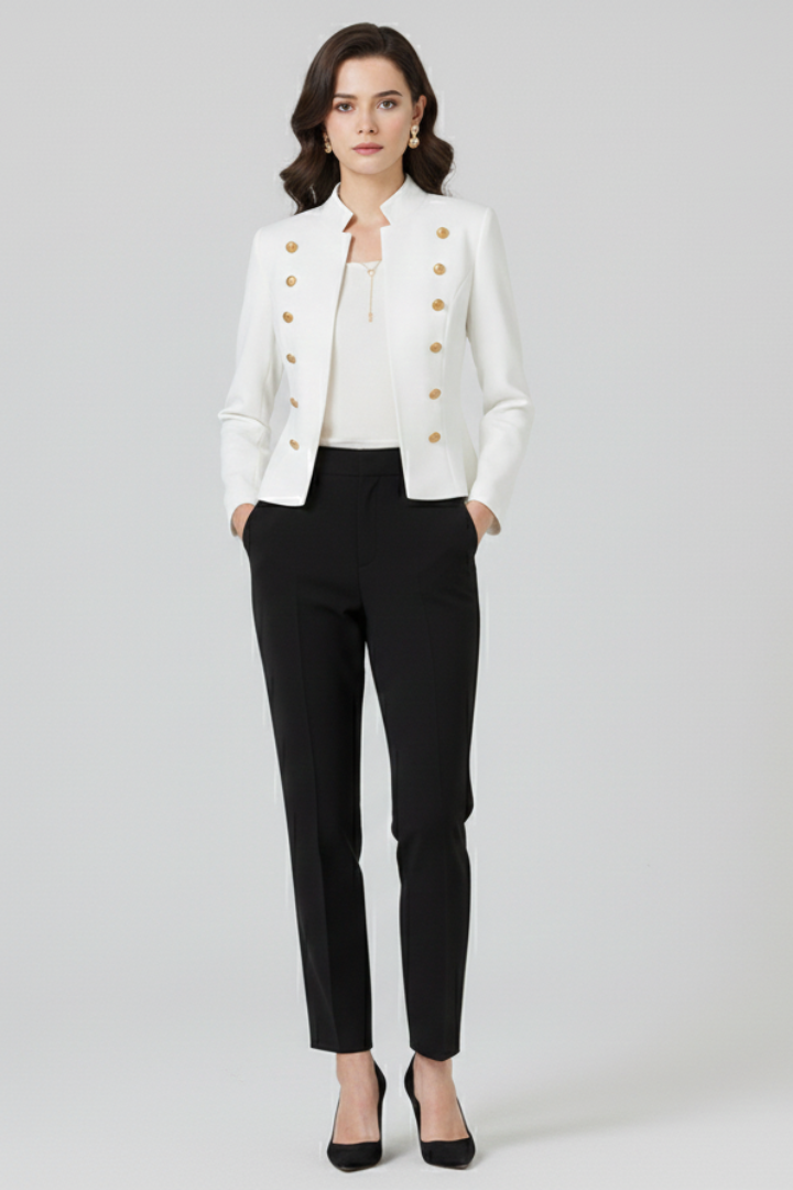 Quiro Stand-Collar Blazer – Structured Button Detailing for Work & Casual