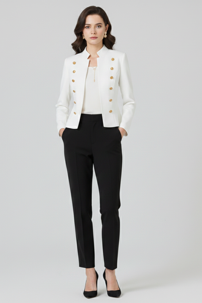 Quiro Stand-Collar Blazer – Structured Button Detailing for Work & Casual