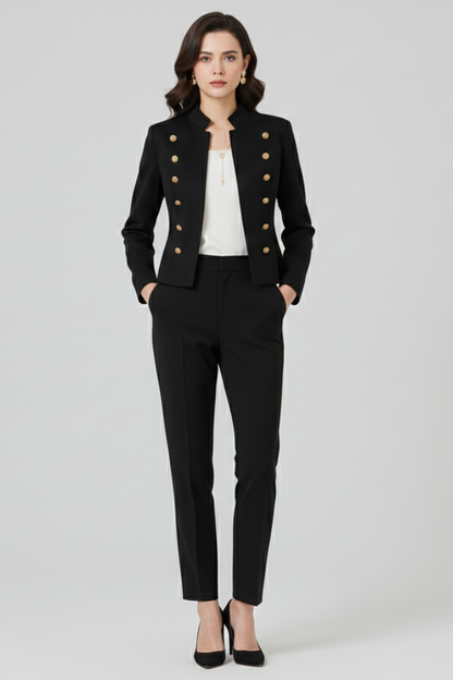 Quiro Stand-Collar Blazer – Structured Button Detailing for Work & Casual