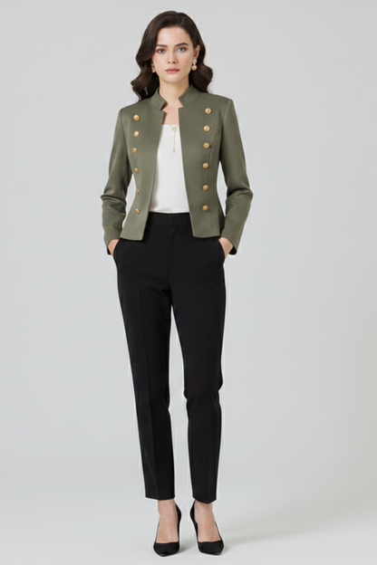 Quiro Stand-Collar Blazer – Structured Button Detailing for Work & Casual