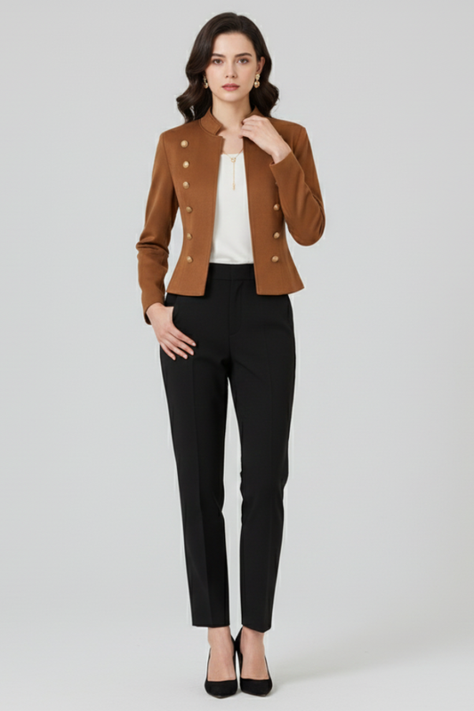Women's Stand-Up Collar Blazer with Button Detailing