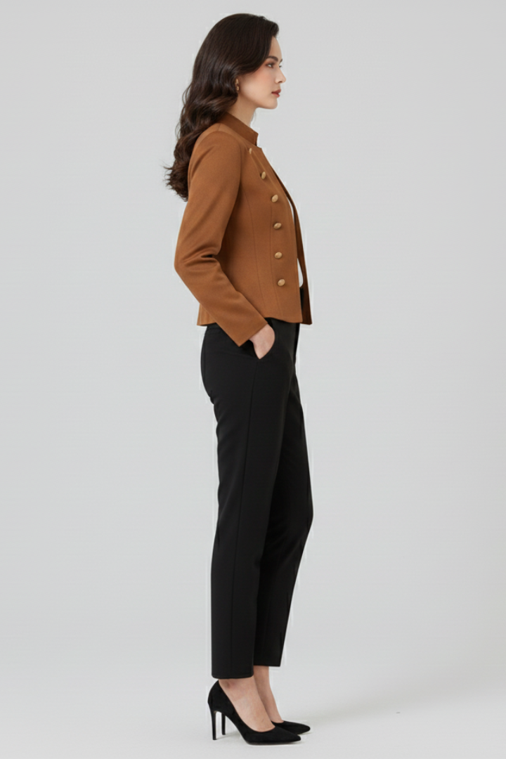 Quiro Stand-Collar Blazer – Structured Button Detailing for Work & Casual