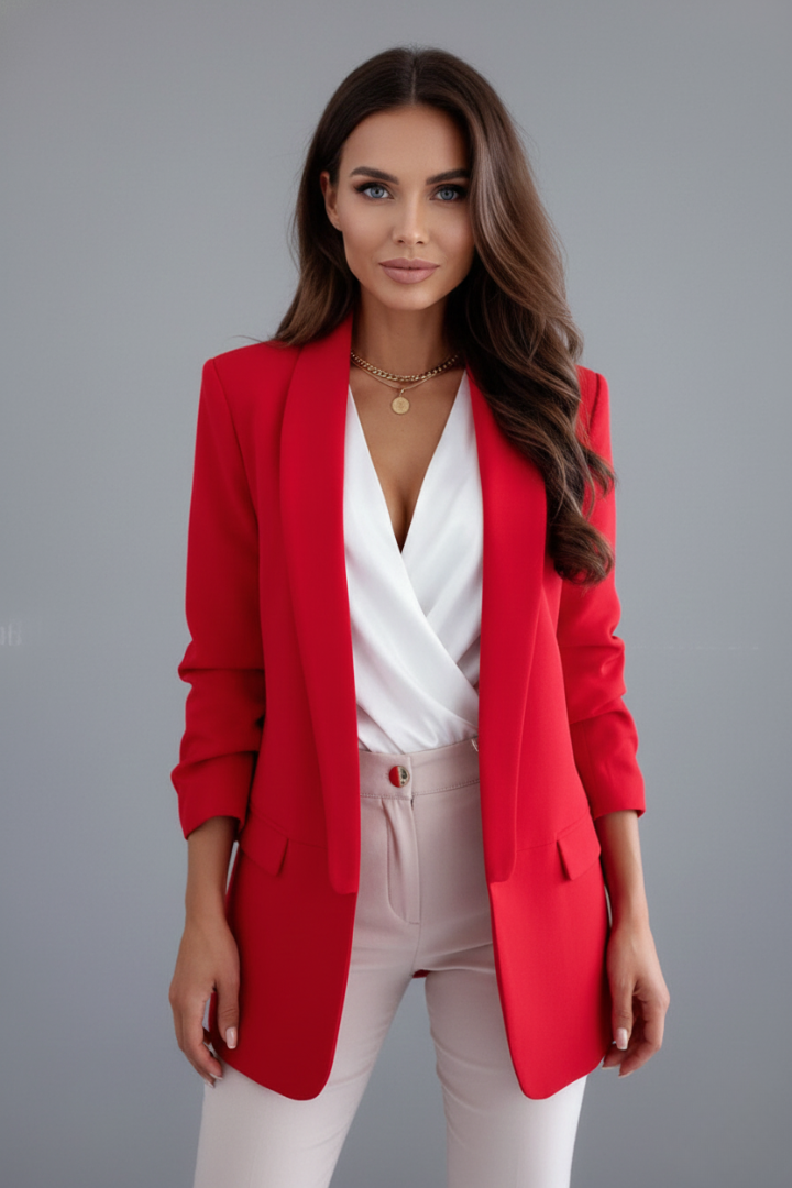 Quiro Wrap-Collar Fitted Blazer – Tailored Long Sleeves for Work & Events