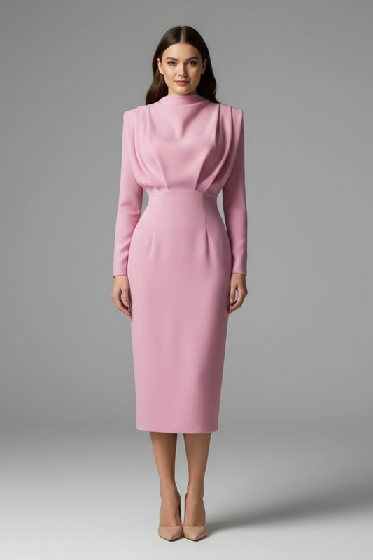 Women’s Dress with High Neckline and Long Sleeves