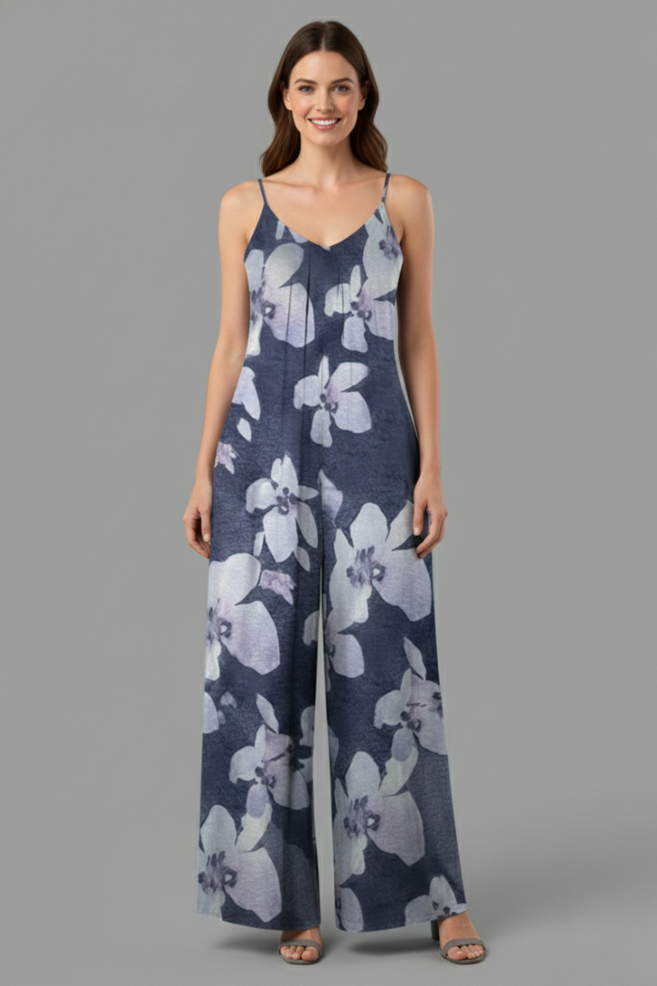 Quiro Printed Wide-Leg Jumpsuit – Adjustable Straps & All-Day Comfort