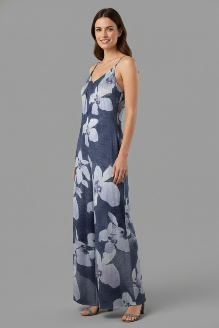 Quiro Printed Wide-Leg Jumpsuit – Adjustable Straps & All-Day Comfort